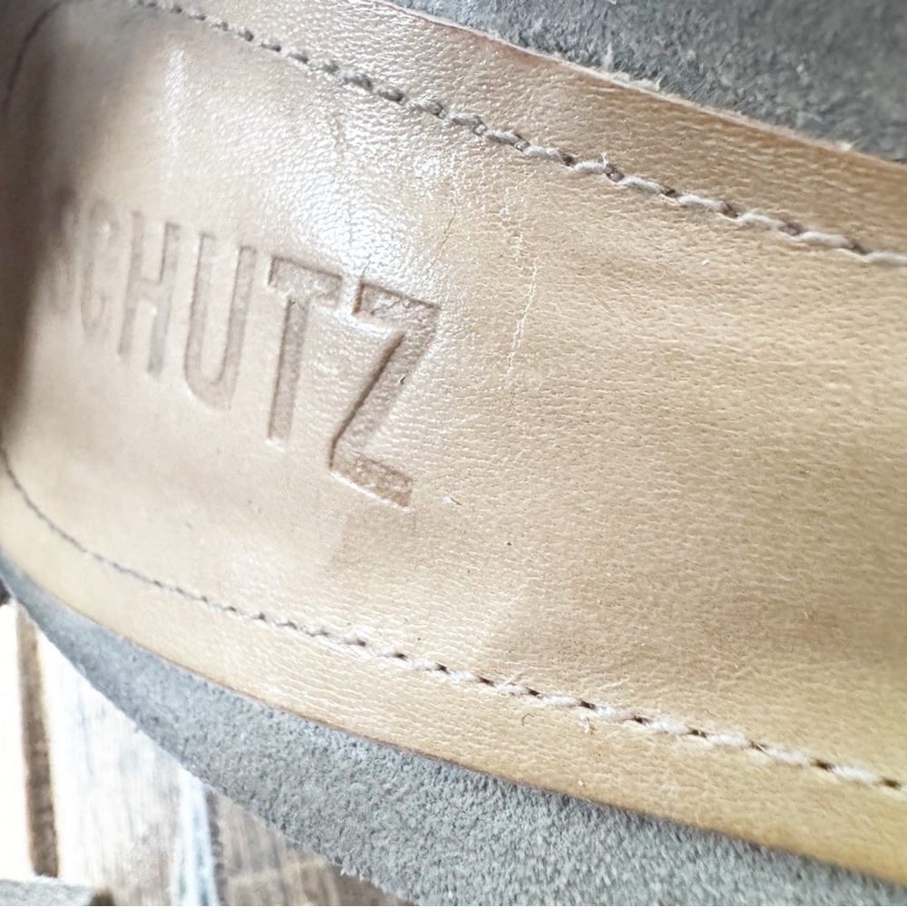 Shultz kagi Fringed Gray/Beige Lace Up Heels - Picture 14 of 16